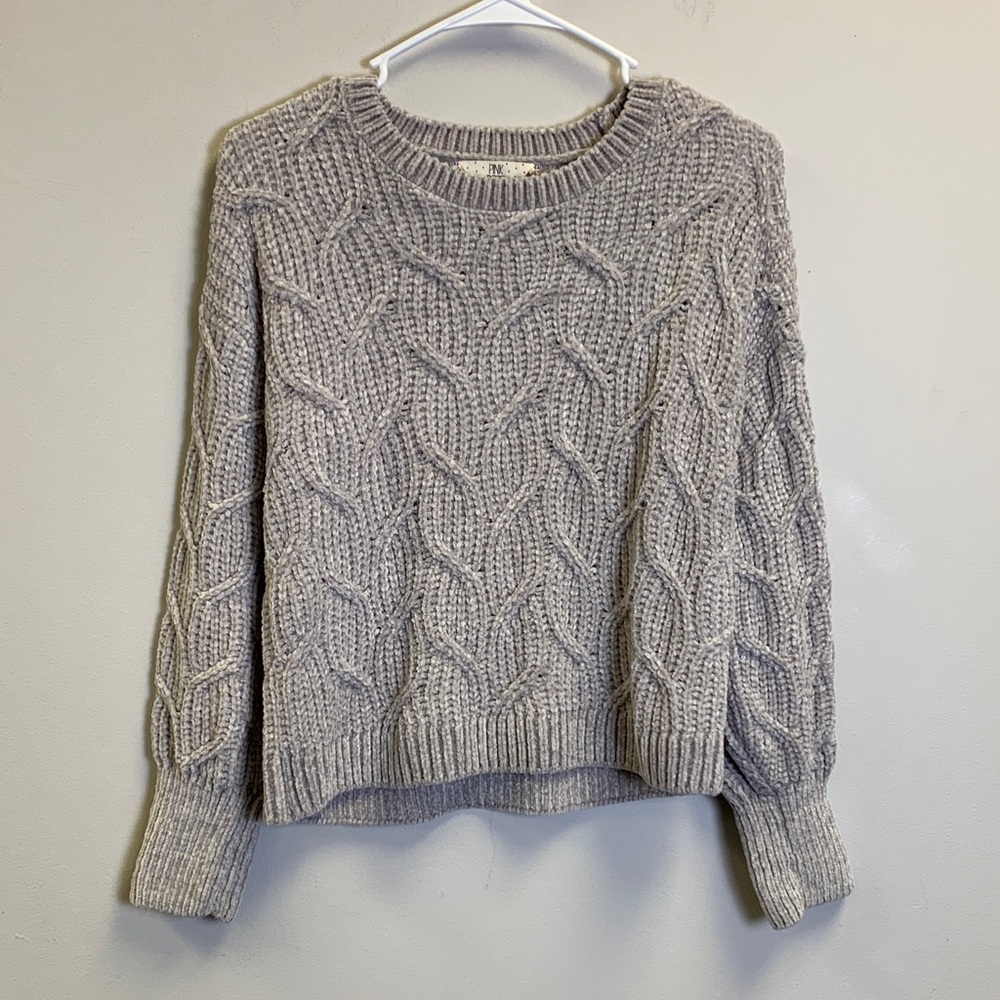 Pink Rose Light Gray Cable Knit Sweater